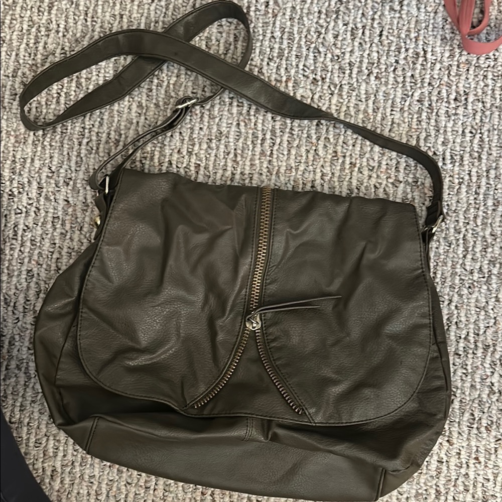 Olive Green Leather Cross-body Bag